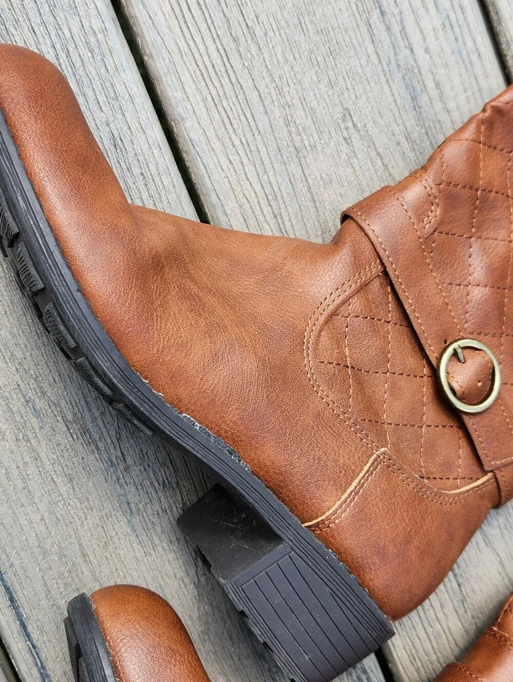 St. John's Bay Cognac Quilted Over-the-Knee Boots with Gold Buckle